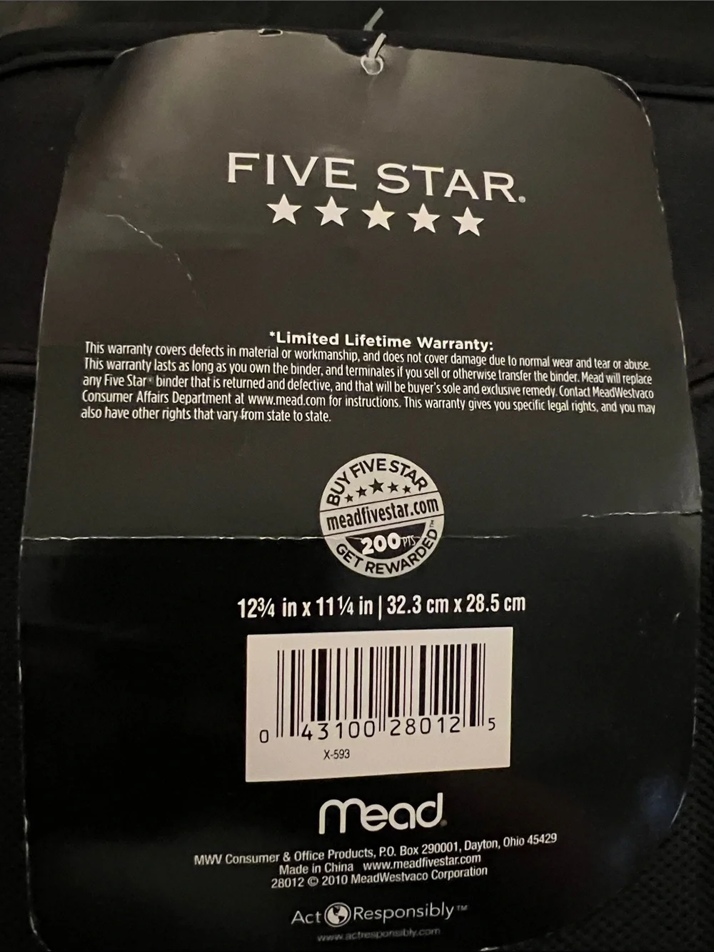 Five Star Black Organizer Binder with Front Pocket